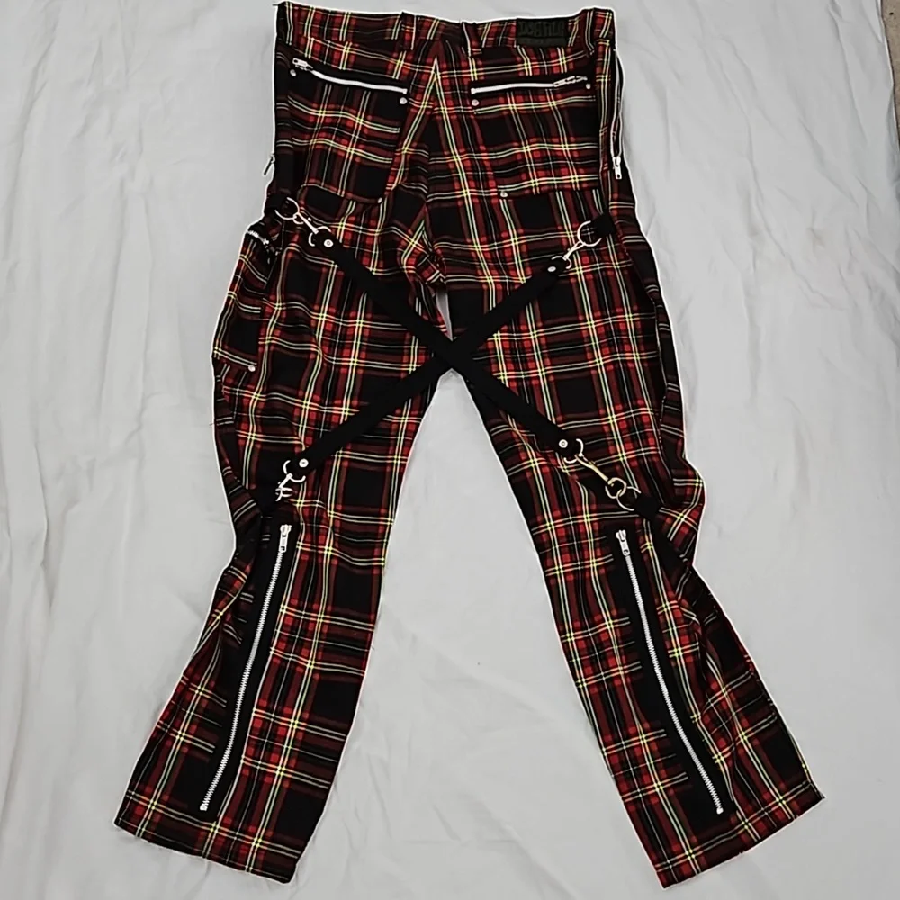 Y2K Vtg Bondage Pants Plaid DOGPILE 90s Rare Gwen Stefani unisex Straps - Picture 13 of 14